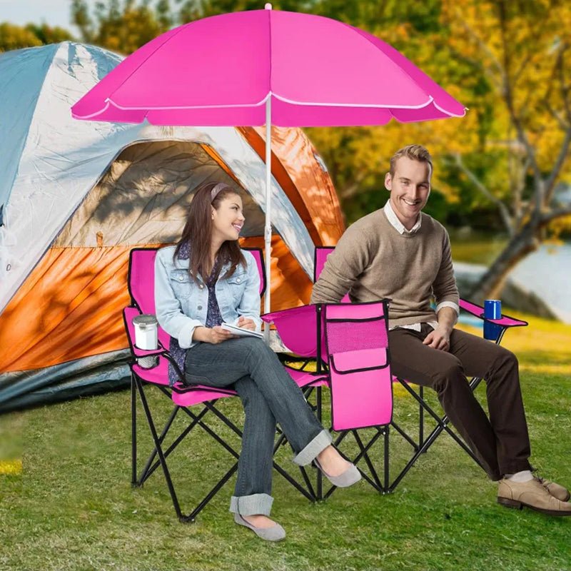 Double Camping Loveseat with Canopy – 600 lb Capacity, Cup Holders & Side Table, Foldable Outdoor Chair for Beach & Park - Outdoors & Sports Tinker Time