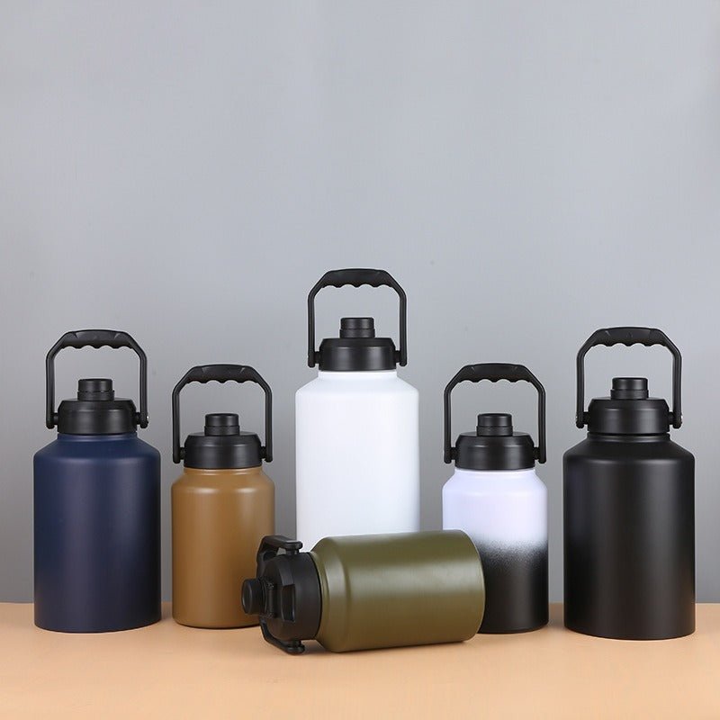 Double Wall Half Gallon Insulated Water Bottle Jug 64oz 128oz Stainless Steel Sports Water Flask with Handle - Outdoors & Sports Tinker Time