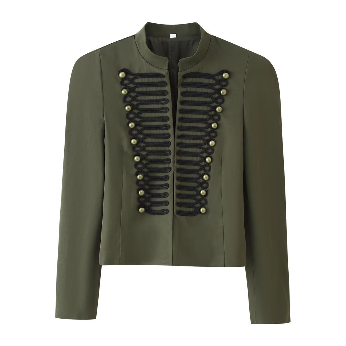Embroidered knot button decoration long sleeved stand up collar jacket for women - Outdoors & Sports Tinker Time