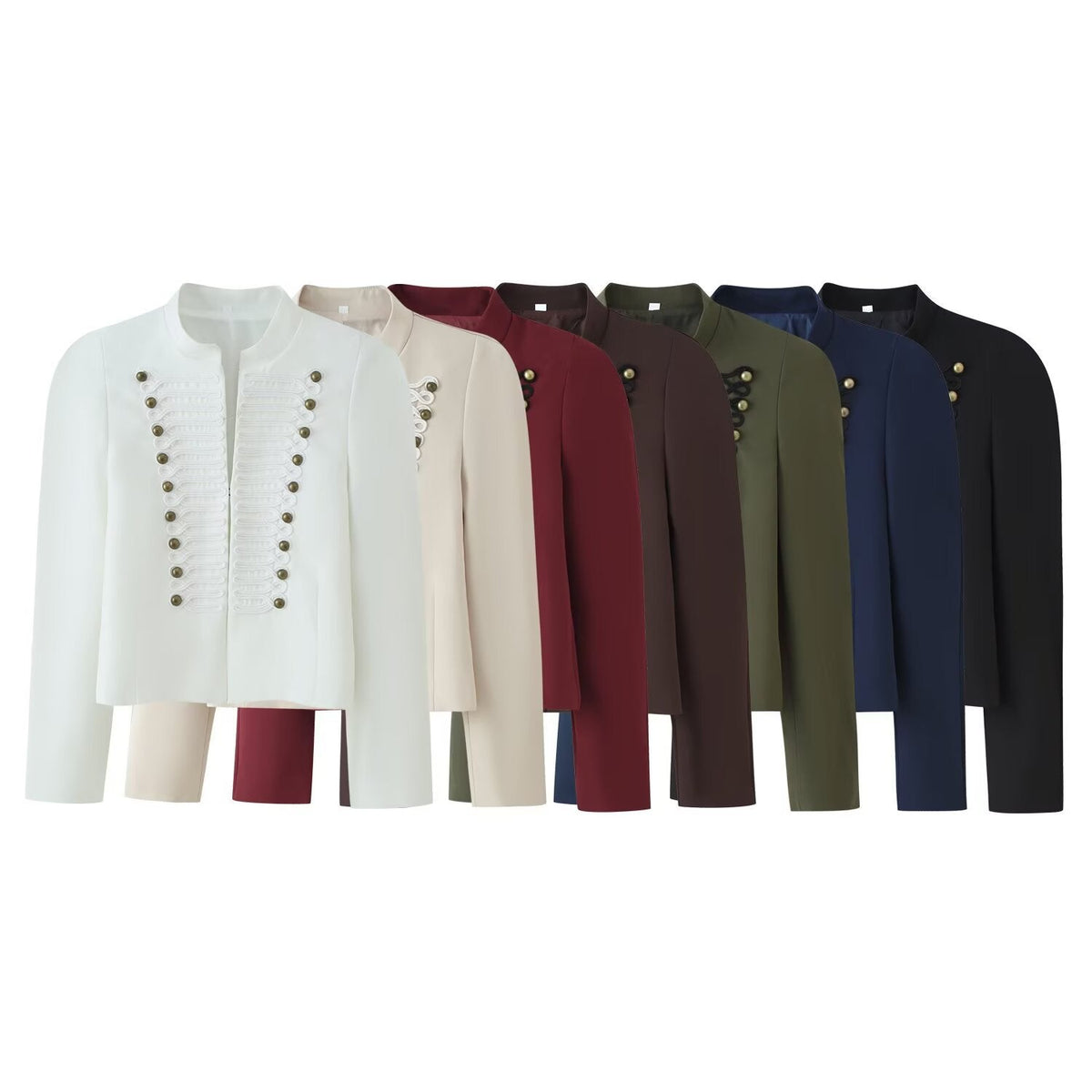 Embroidered knot button decoration long sleeved stand up collar jacket for women - Outdoors & Sports Tinker Time
