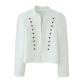 Embroidered knot button decoration long sleeved stand up collar jacket for women - Outdoors & Sports Tinker Time