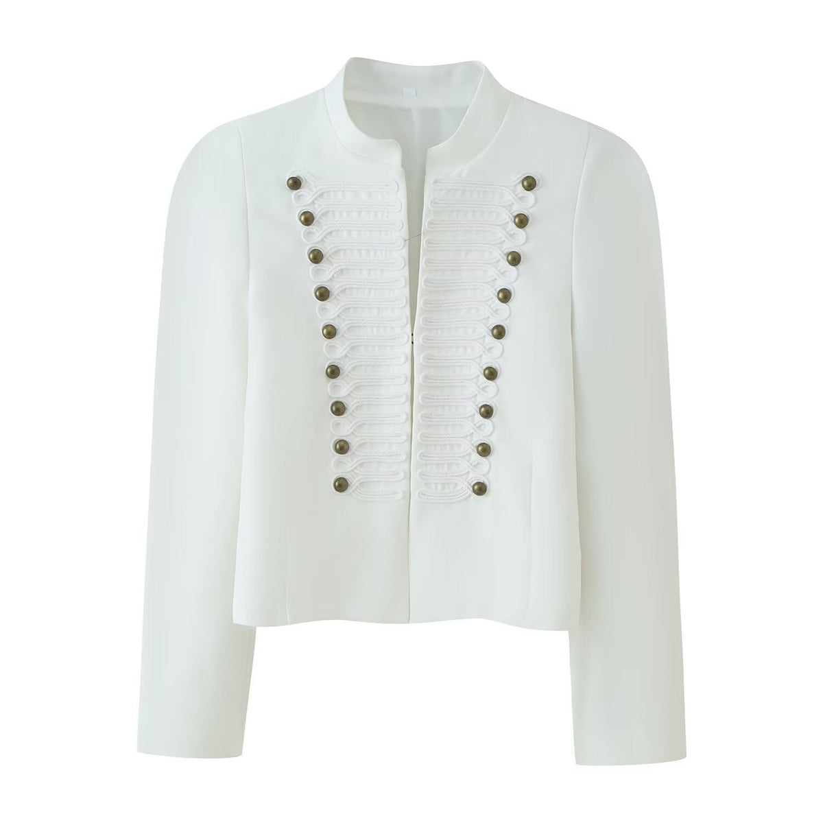 Embroidered knot button decoration long sleeved stand up collar jacket for women - Outdoors & Sports Tinker Time