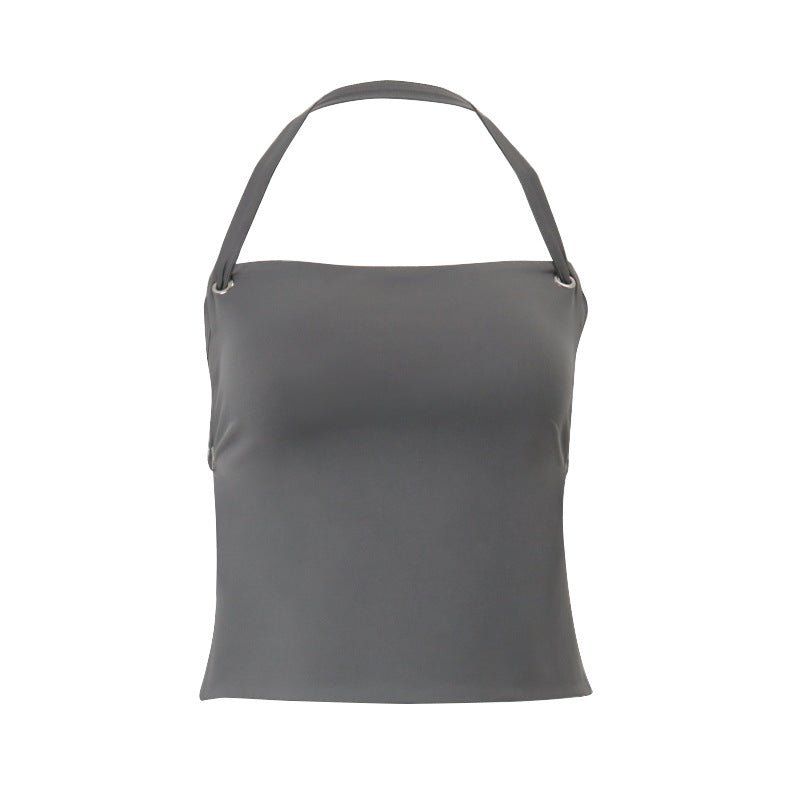 European and American Style Women's Fashion Sexy Deep Back Fitted Solid Color Short Length Halter Top - Outdoors & Sports Tinker Time