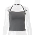 European and American Style Women's Fashion Sexy Deep Back Fitted Solid Color Short Length Halter Top - Outdoors & Sports Tinker Time