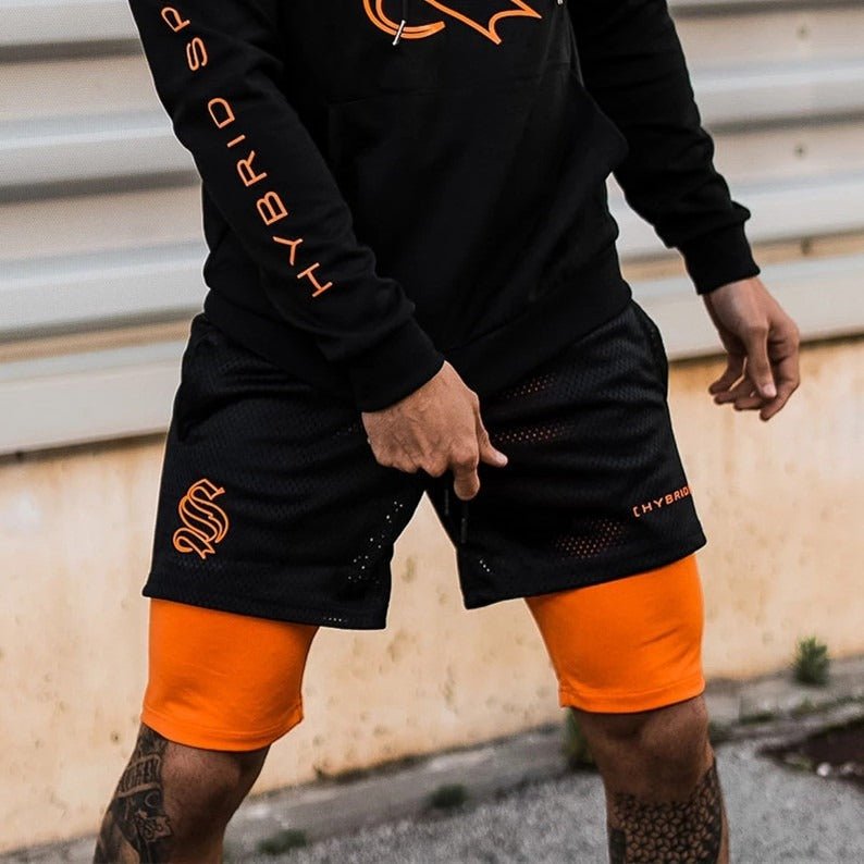 European and American Trendy Sports Double Layer Shorts For Mens Training Fake Two Piece Basketball Running Fitness Capris - Outdoors & Sports Tinker Time