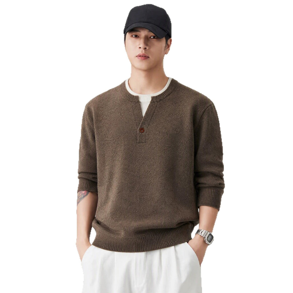 Fake two V-neck long sleeved sweaters - Outdoors & Sports Tinker Time