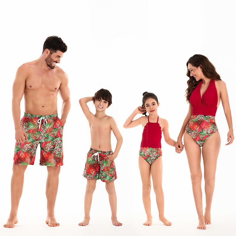 Family Matching Swimwear Set for Parents and Kids, New Style Bikini for Mom and Daughter, Swim Trunks for Dad and Son, Elastic Waist Swimming Suits for Brothers and Sisters - Outdoors & Sports Tinker Time