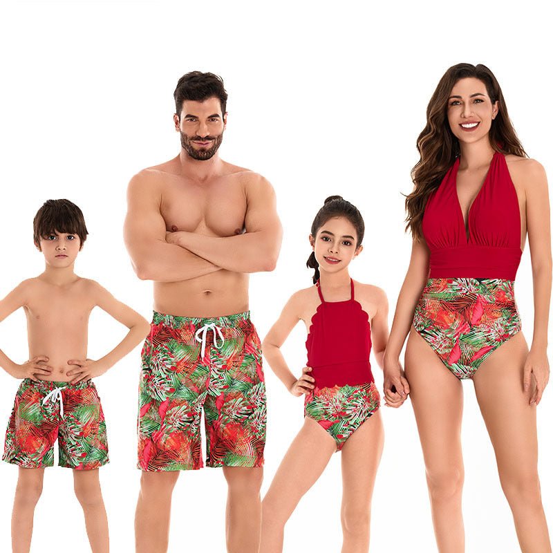 Family Matching Swimwear Set for Parents and Kids, New Style Bikini for Mom and Daughter, Swim Trunks for Dad and Son, Elastic Waist Swimming Suits for Brothers and Sisters - Outdoors & Sports Tinker Time