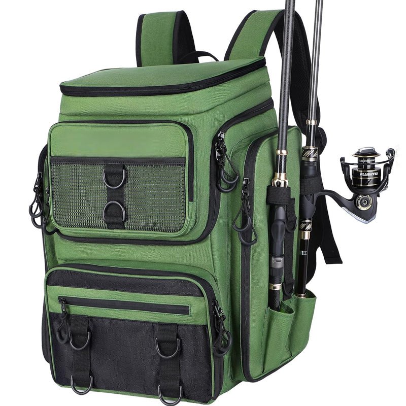 Fishing Backpack with Rod Holder, Tackle Organizer Box & Hiking Storage - Outdoors & Sports Tinker Time