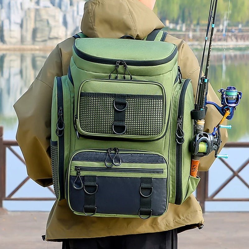 Fishing Backpack with Rod Holder, Tackle Organizer Box & Hiking Storage - Outdoors & Sports Tinker Time