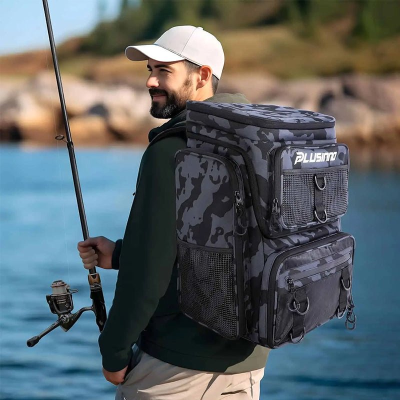 Fishing Backpack with Rod Holder, Tackle Organizer Box & Hiking Storage - Outdoors & Sports Tinker Time