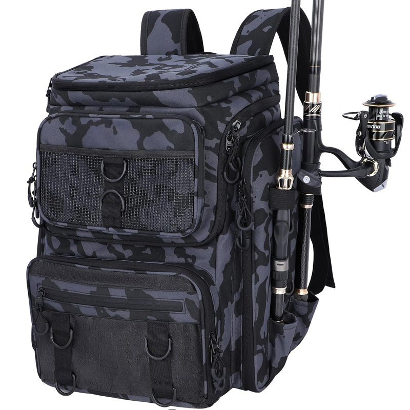 Fishing Backpack with Rod Holder, Tackle Organizer Box & Hiking Storage - Outdoors & Sports Tinker Time