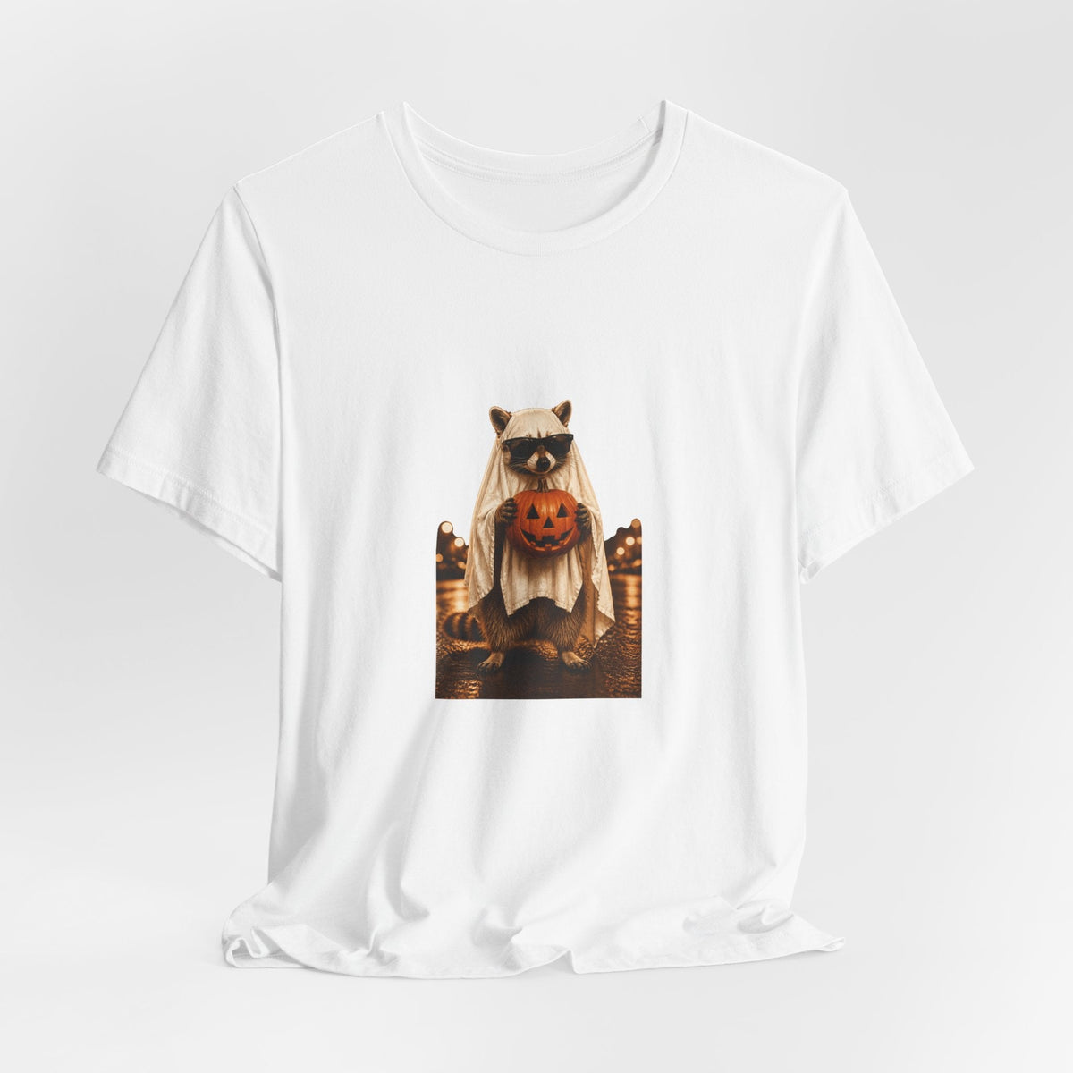 Ghost Raccoon Holding Jack-O'-Lantern T-Shirt - Outdoors & Sports Tinker Time