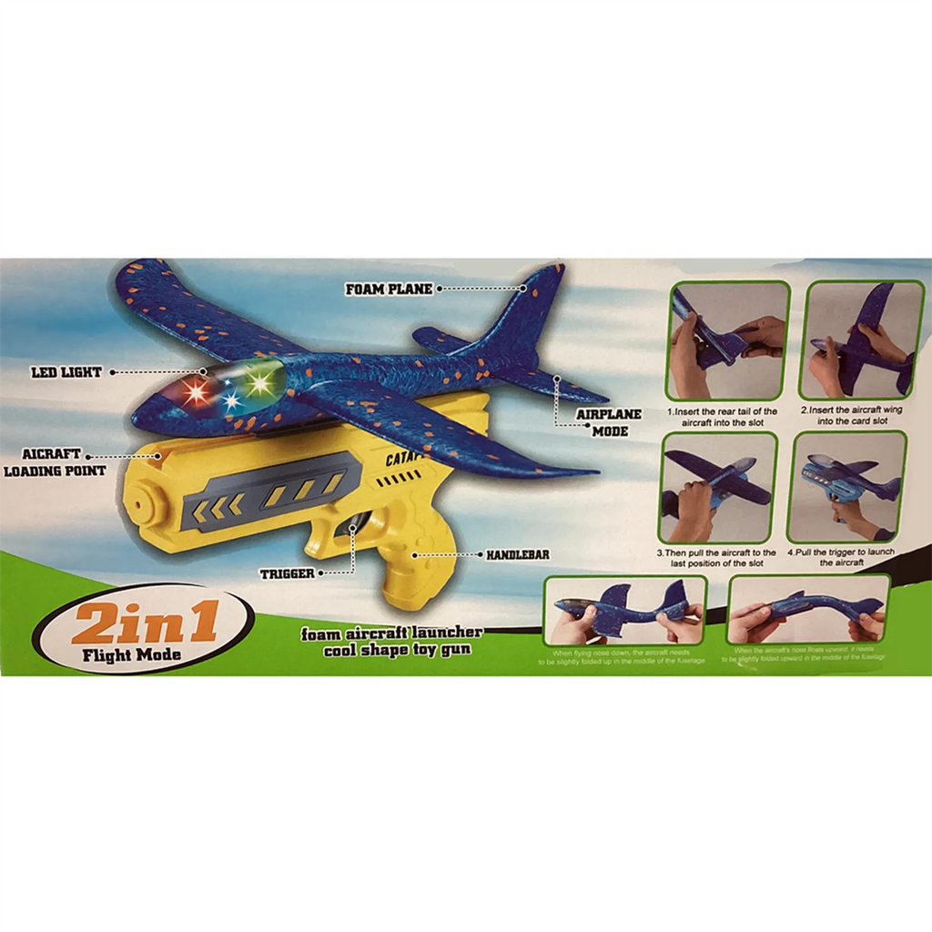Gliding Foam Airplane with Gun Ejection Launcher, 3 Colors - Outdoors & Sports Tinker Time