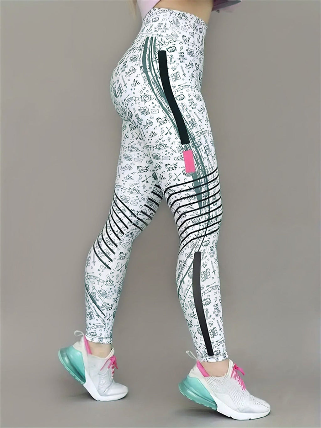 High Elastic Printed Yoga Pants for Women, High Waist, Tummy Control, Fitted Leggings, Gym Workout Bottoms - Outdoors & Sports Tinker Time