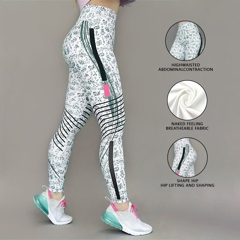 High Elastic Printed Yoga Pants for Women, High Waist, Tummy Control, Fitted Leggings, Gym Workout Bottoms - Outdoors & Sports Tinker Time