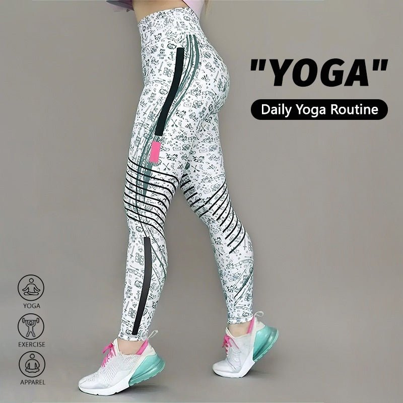 High Elastic Printed Yoga Pants for Women, High Waist, Tummy Control, Fitted Leggings, Gym Workout Bottoms - Outdoors & Sports Tinker Time
