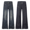 High Street Distressed Washed Denim Micro Flare Jeans with Multi-Zipper Detail - Outdoors & Sports Tinker Time