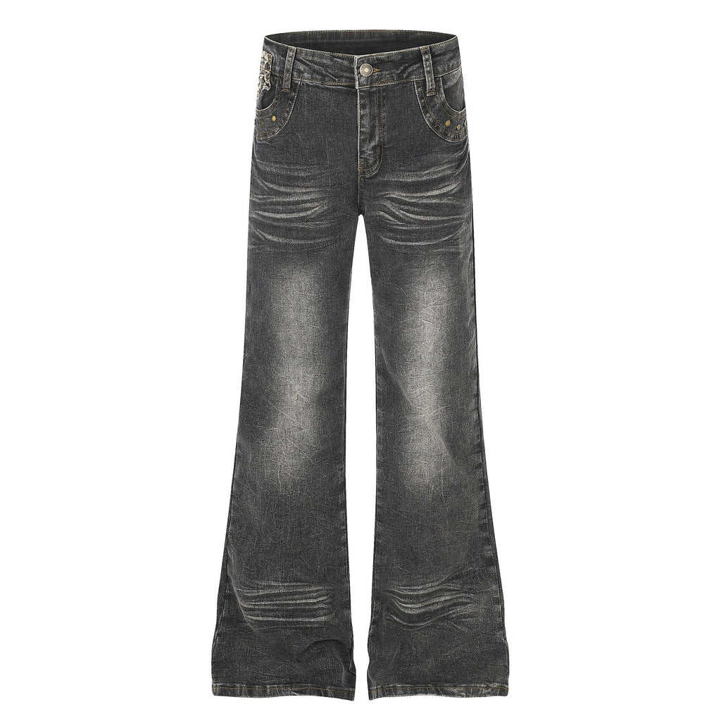 High Waist Denim Flare Jeans with Leopard Patchwork - Outdoors & Sports Tinker Time