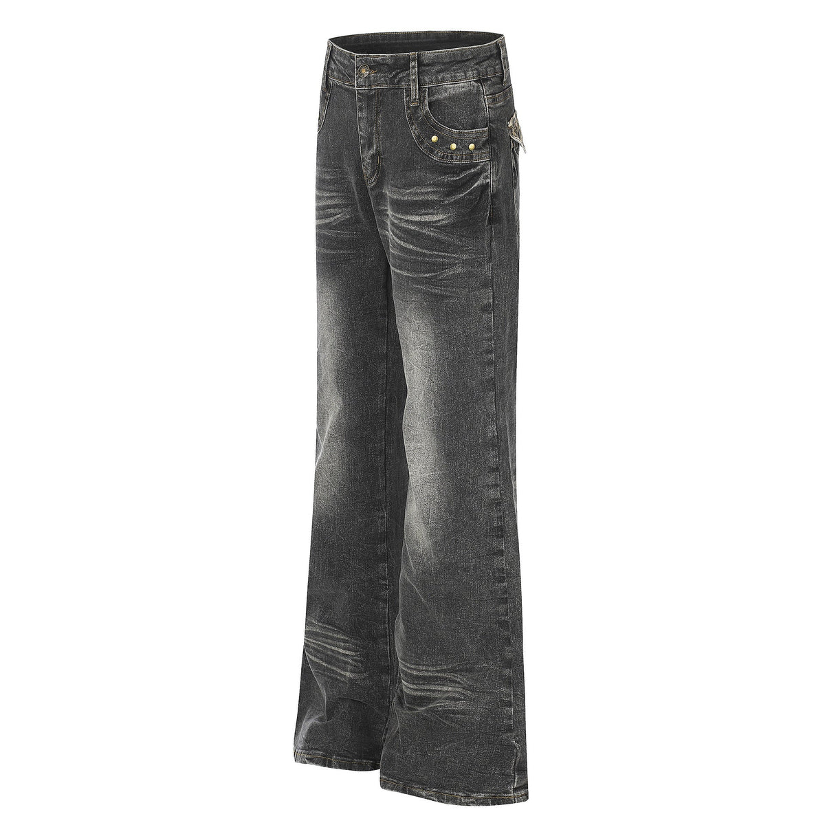 High Waist Denim Flare Jeans with Leopard Patchwork - Outdoors & Sports Tinker Time