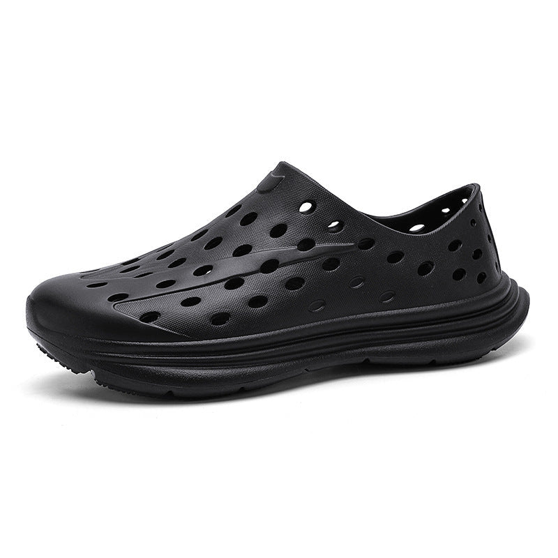 Hollow hole shoes for men one foot sandals fashionable and casual soft soled toe wrapped beach shoes - Outdoors & Sports Tinker Time