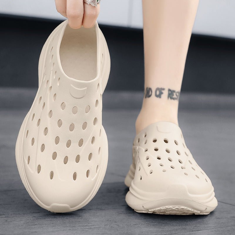 Hollow hole shoes for men one foot sandals fashionable and casual soft soled toe wrapped beach shoes - Outdoors & Sports Tinker Time