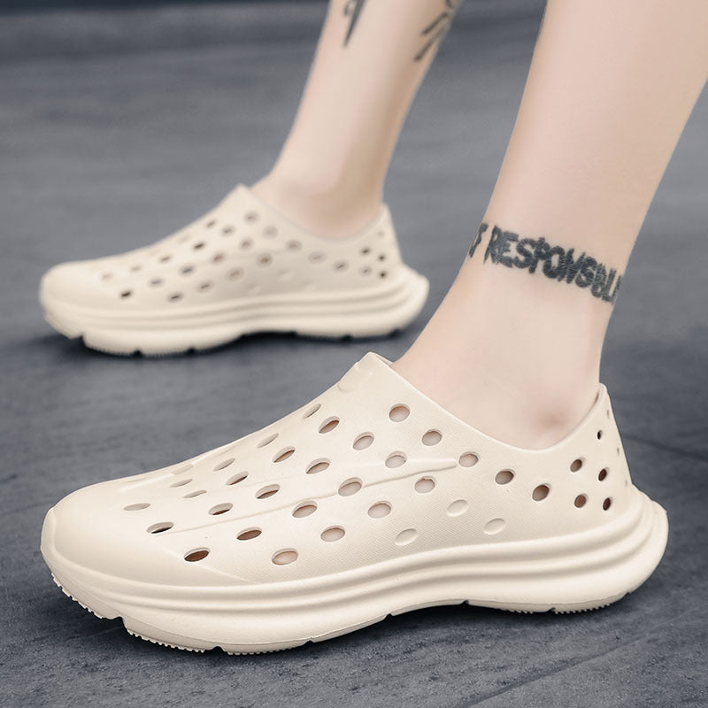 Hollow hole shoes for men one foot sandals fashionable and casual soft soled toe wrapped beach shoes - Outdoors & Sports Tinker Time
