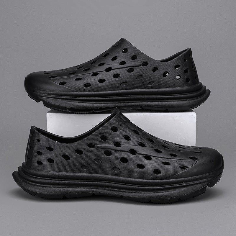 Hollow hole shoes for men one foot sandals fashionable and casual soft soled toe wrapped beach shoes - Outdoors & Sports Tinker Time