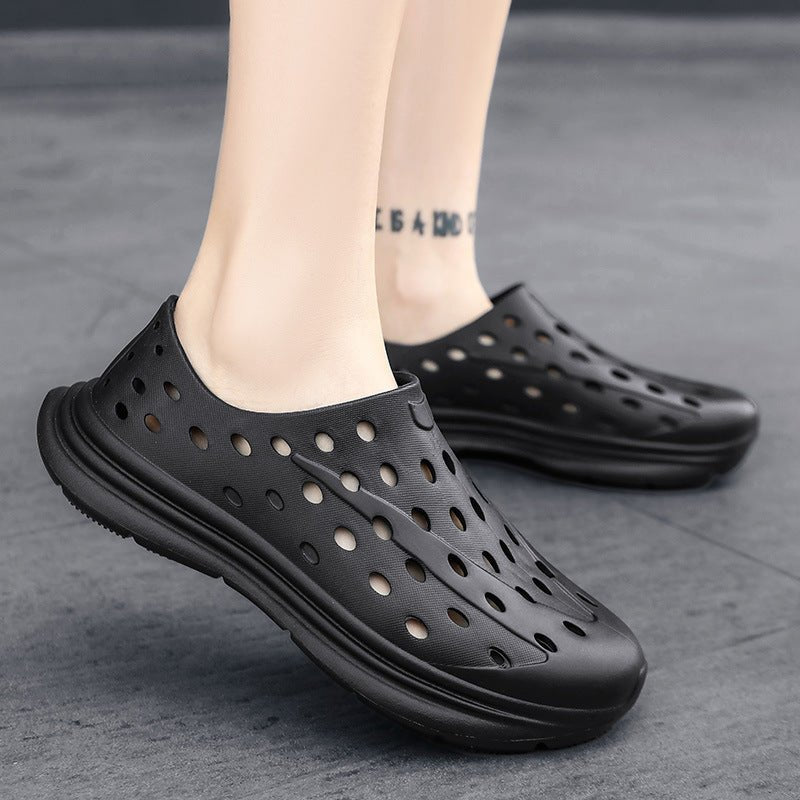 Hollow hole shoes for men one foot sandals fashionable and casual soft soled toe wrapped beach shoes - Outdoors & Sports Tinker Time