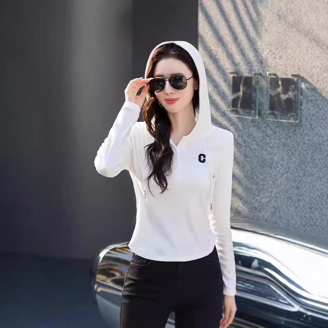 Hooded embroidered slim fit top - Outdoors & Sports Tinker Time