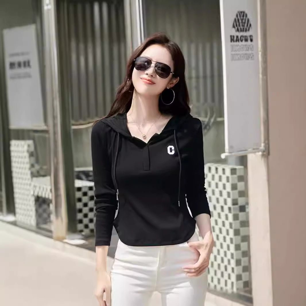 Hooded embroidered slim fit top - Outdoors & Sports Tinker Time