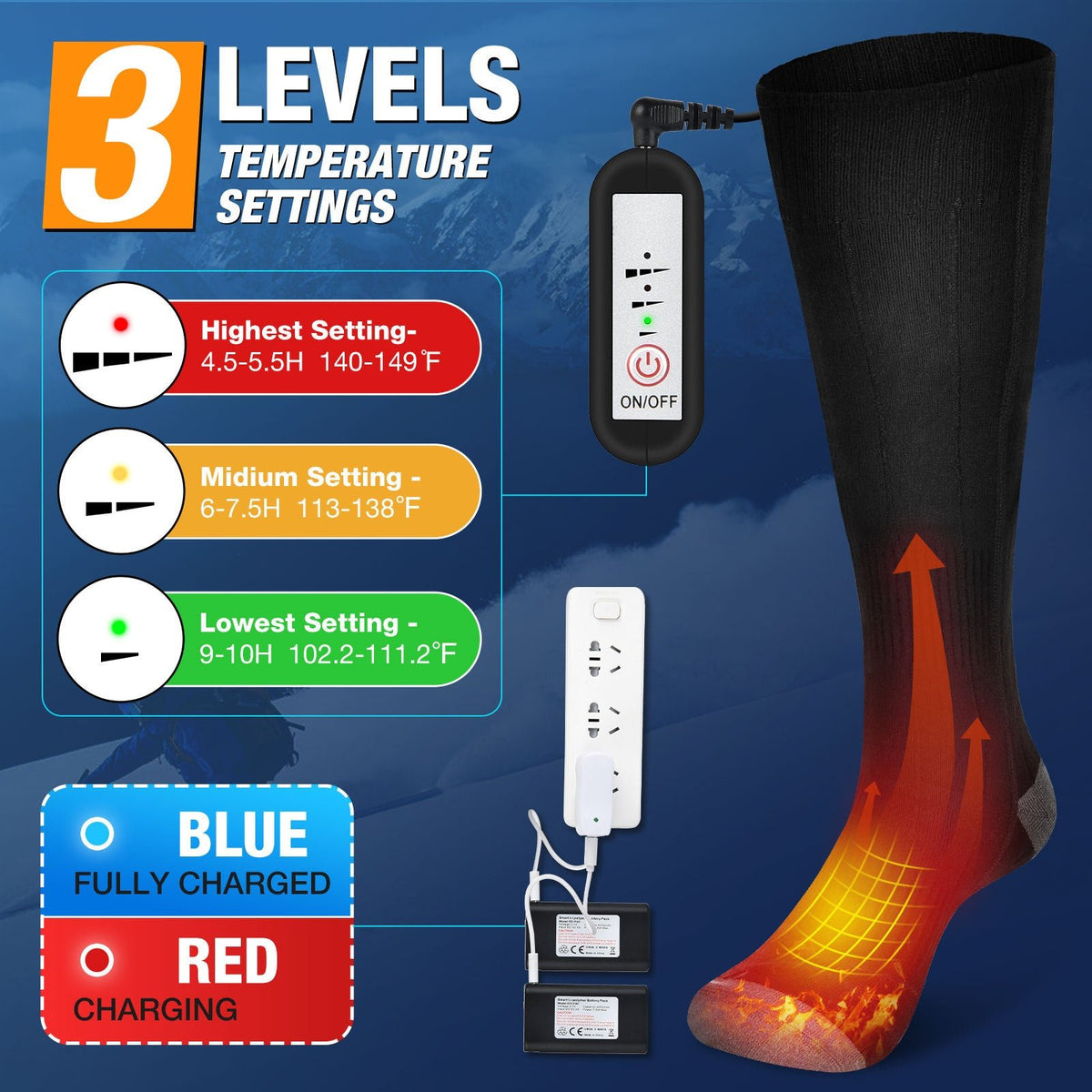 Hot socks with 3-speed electric heating, USB for men and women's foot warmers, winter electric heating and warm socks - Outdoors & Sports Tinker Time