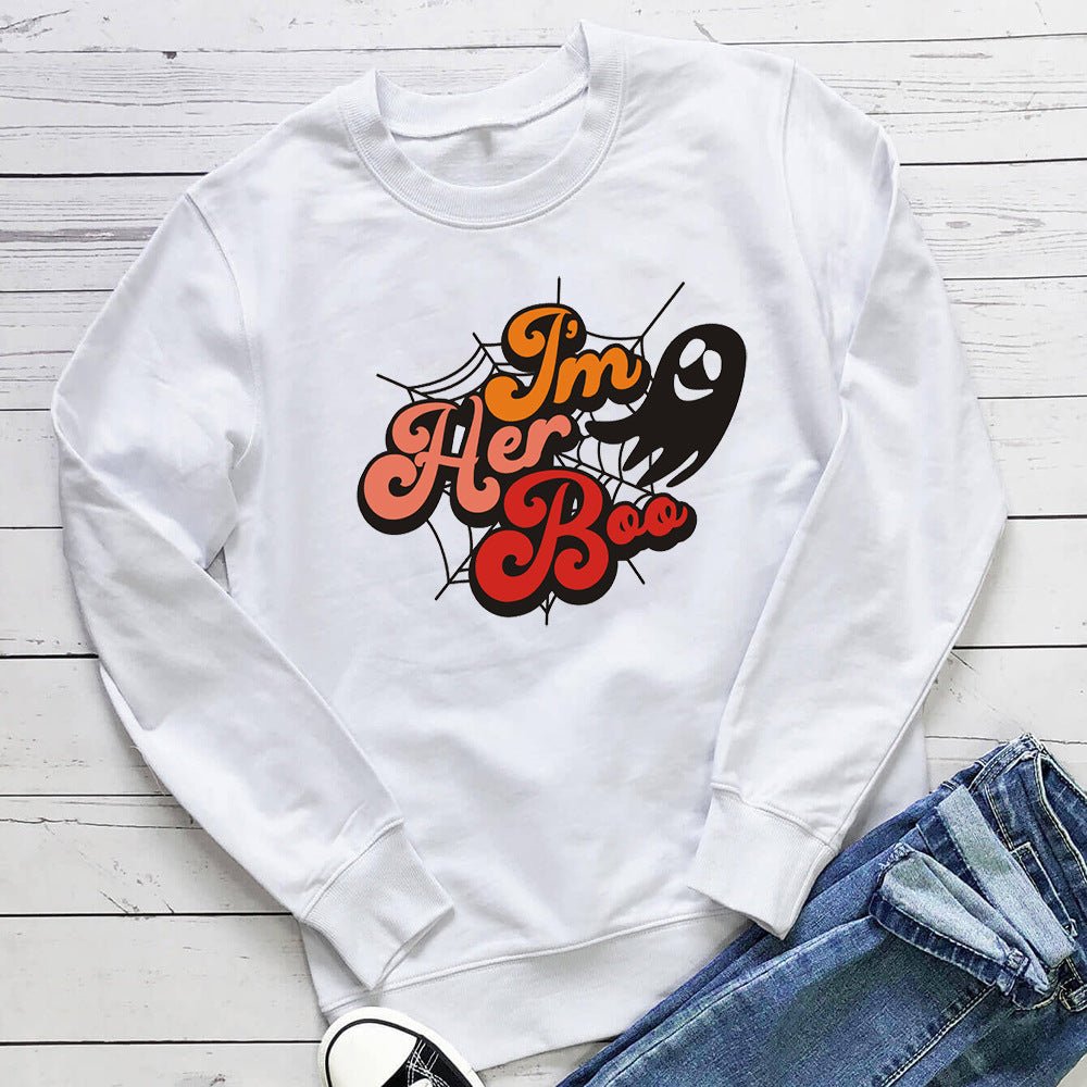 IM HER BOO letter spider web printed hoodie - Outdoors & Sports Tinker Time