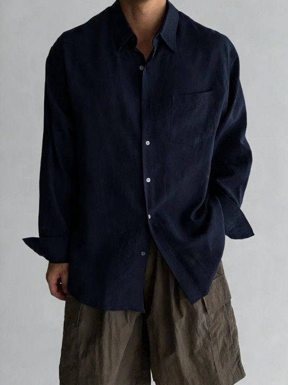 Italian Style Long Sleeve Linen Cotton Blend Business Casual Shirt - Outdoors & Sports Tinker Time
