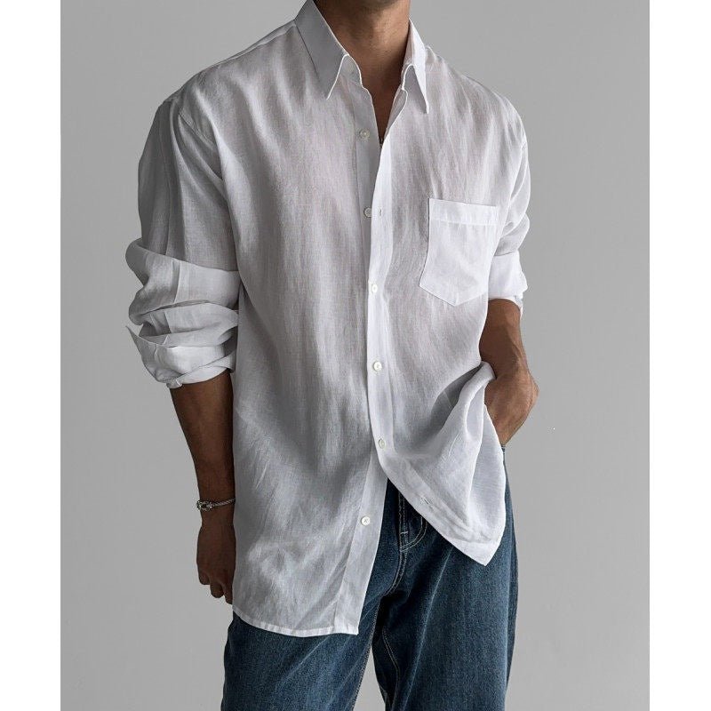 Italian Style Long Sleeve Linen Cotton Blend Business Casual Shirt - Outdoors & Sports Tinker Time