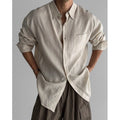 Italian Style Long Sleeve Linen Cotton Blend Business Casual Shirt - Outdoors & Sports Tinker Time
