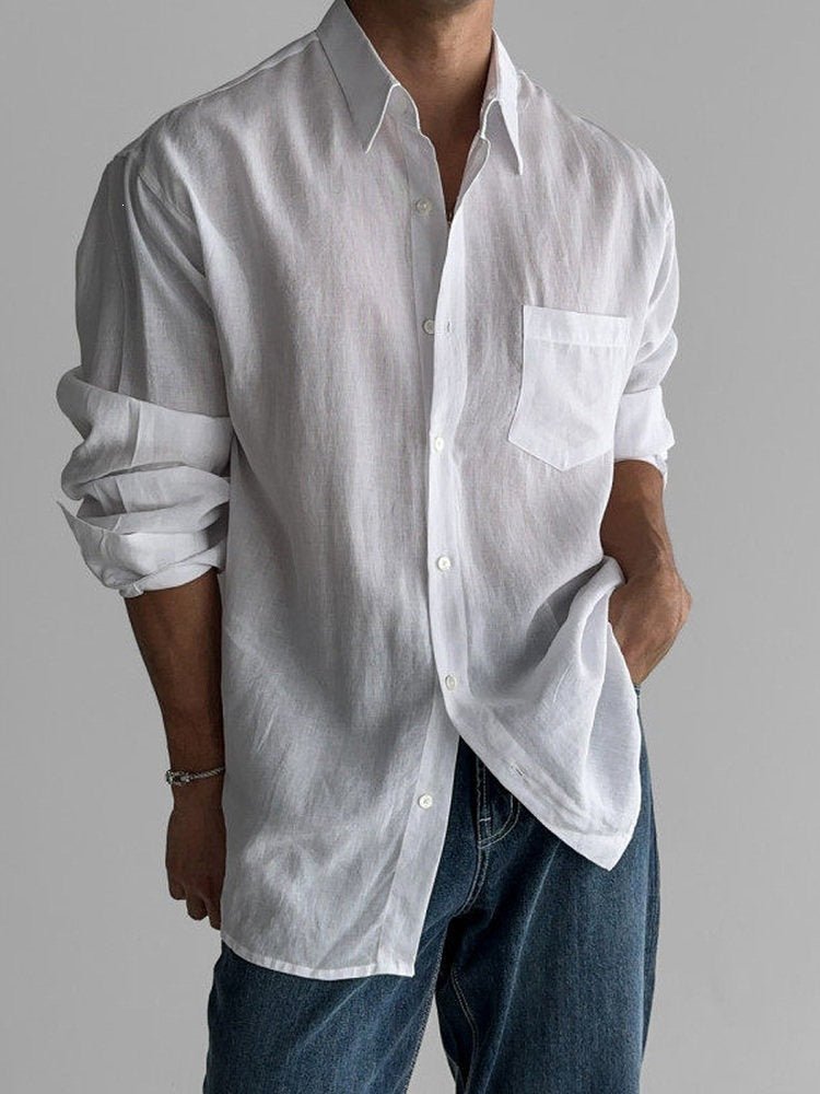 Italian Style Long Sleeve Linen Cotton Blend Business Casual Shirt - Outdoors & Sports Tinker Time