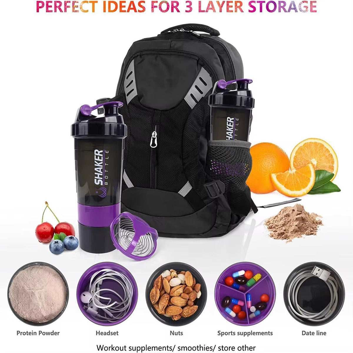 Large capacity protein powder shaking cup 550ml portable sports and fitness water cup with scale - Outdoors & Sports Tinker Time