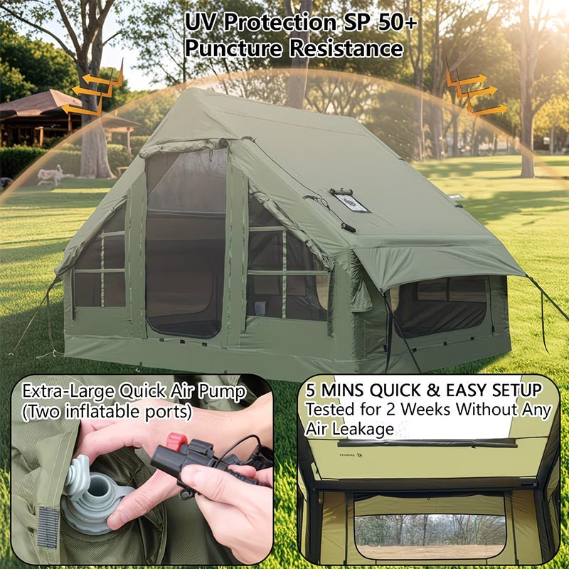 Large Inflatable Glamping Tent with Skylight, Breathable Mesh Air Tent for Summer Camping & Backpacking - Outdoors & Sports Tinker Time