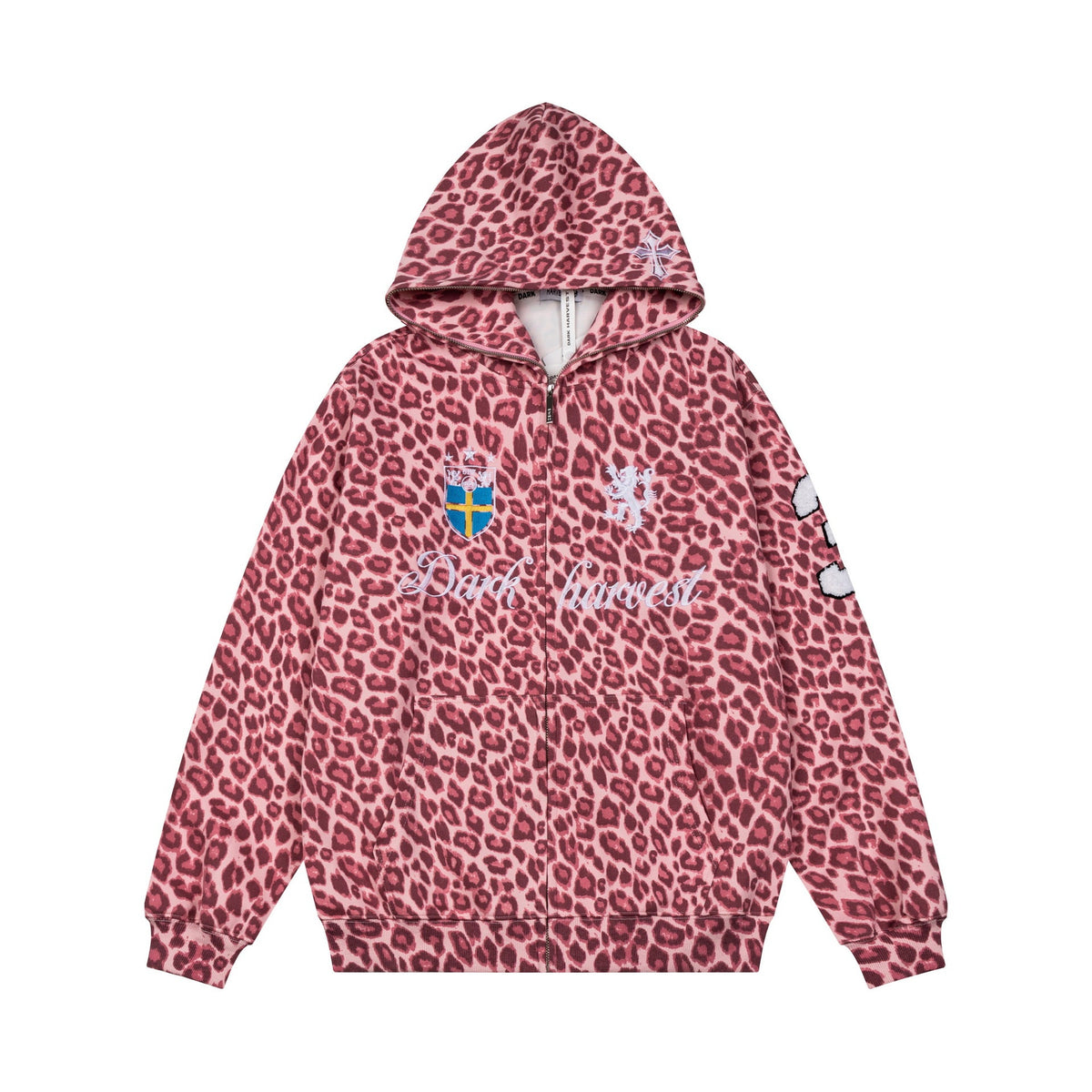 Leopard Print Zip Up Hooded Loose Drop Shoulder Casual Jacket - Outdoors & Sports Tinker Time