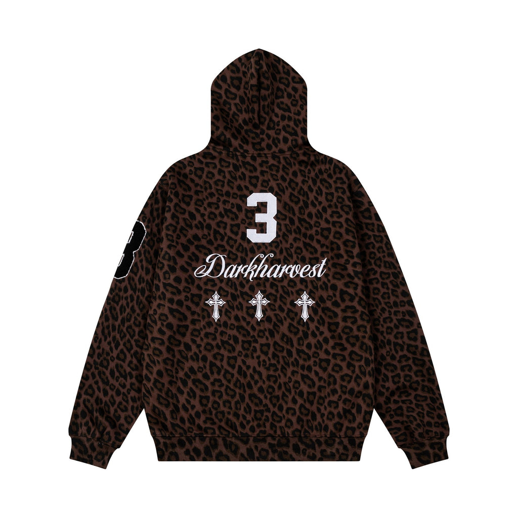 Leopard Print Zip Up Hooded Loose Drop Shoulder Casual Jacket - Outdoors & Sports Tinker Time