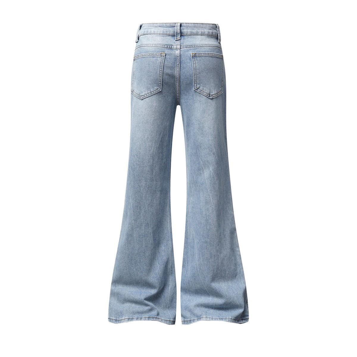 Light Blue Washed Micro Flare Jeans with Star Button Side Slit Hem - Outdoors & Sports Tinker Time