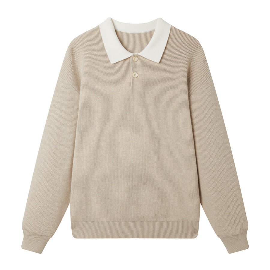 Loose Casual Men's Long Sleeve Turn-Down Collar Knit Sweater - Outdoors & Sports Tinker Time