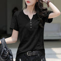 Loose Plus Size Women's V-Neck T-Shirt Casual Short Sleeve Top Mixed Cotton Blend - Outdoors & Sports Tinker Time