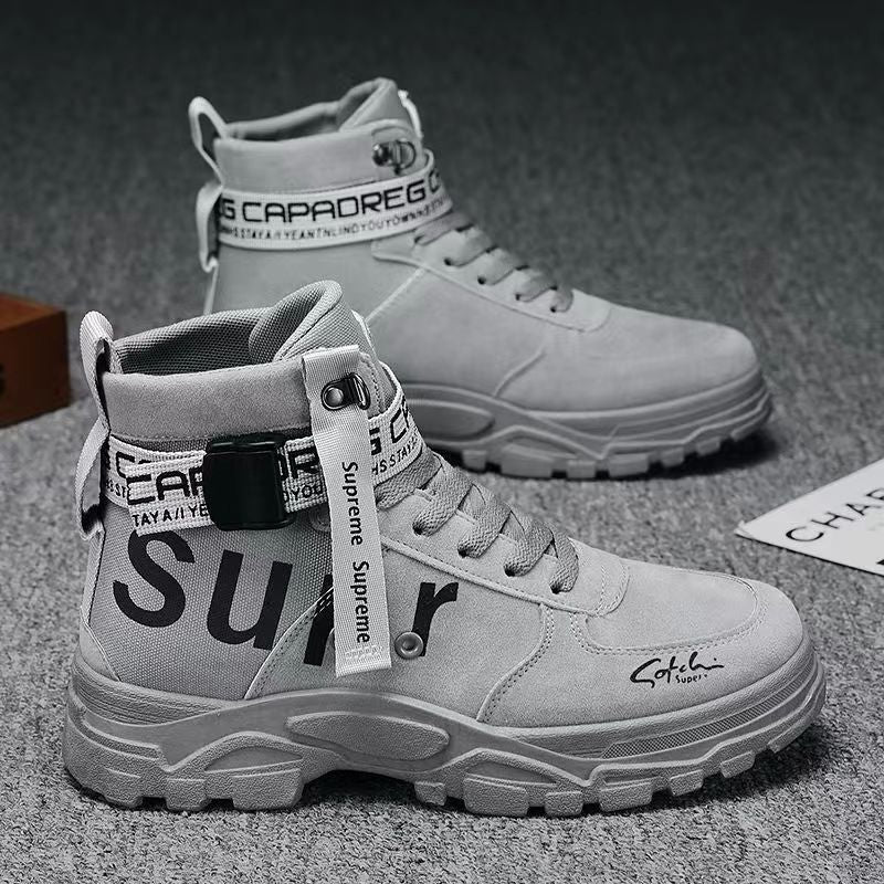 Martin boots, British style casual men's new autumn versatile round toe frosted high cut work boots, men's shoes boots - Outdoors & Sports Tinker Time