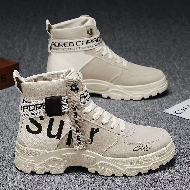 Martin boots, British style casual men's new autumn versatile round toe frosted high cut work boots, men's shoes boots - Outdoors & Sports Tinker Time
