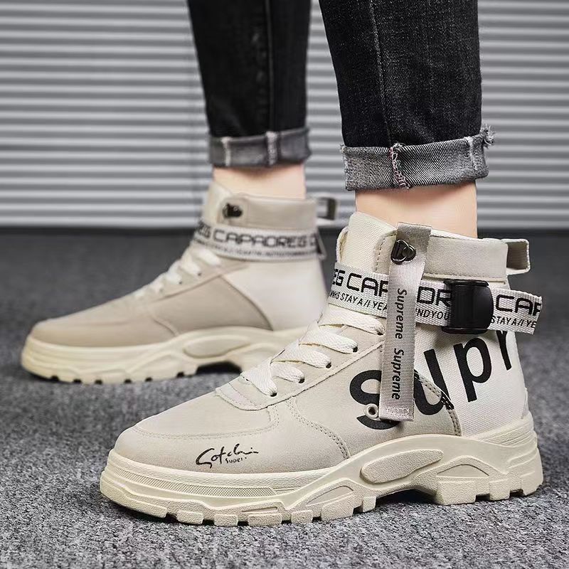 Martin boots, British style casual men's new autumn versatile round toe frosted high cut work boots, men's shoes boots - Outdoors & Sports Tinker Time