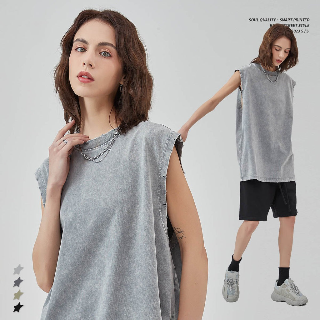 Mens and Womens Clothing Wash Water Retro Vintage Vintage Batik Rubbed Hem Mens Sweetheart Tank Top Loose Bottoming - Outdoors & Sports Tinker Time