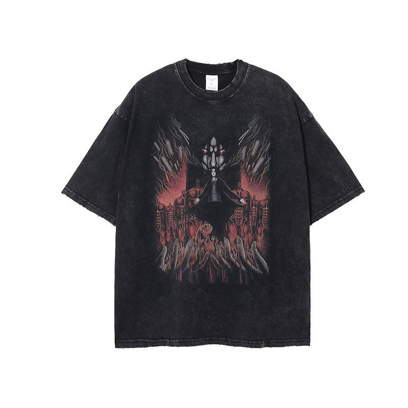 Mens and Womens Wear Worn Out Old High Street Loose Short Sleeve T Strike Giant Print Fried Snow Vintage T shirt - Outdoors & Sports Tinker Time
