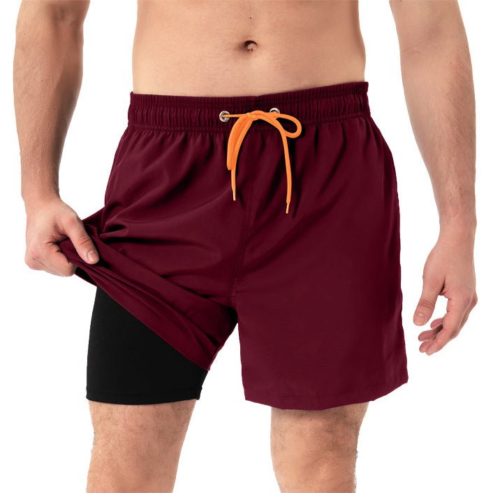Mens Beach Pants, Zipper Pockets, 2 In 1 Swimming Pants, Mens Anti Embarrassment, Quick Drying, and Anti Splashing Solid Color Shorts - Outdoors & Sports Tinker Time